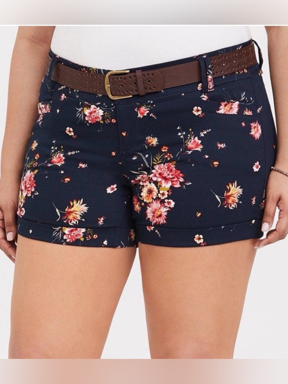 Torrid Navy Floral Sateen Shorts Size 18